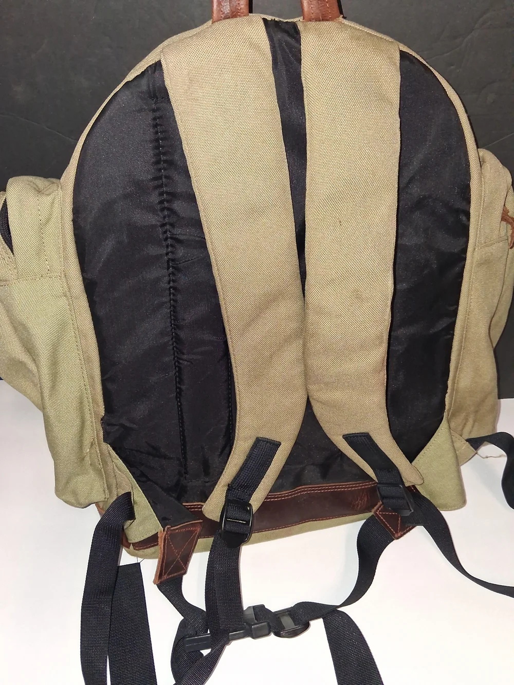 Timberland Olive Canvas Backpack with Brown Leather Accents
